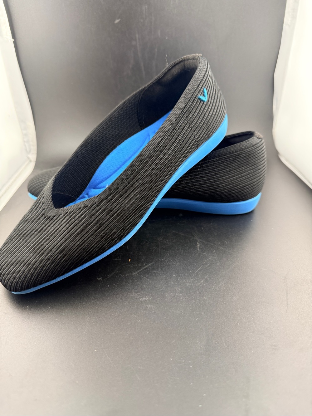 VIVAIA Margot Walker Square Toe Knit Flats Black Blue Sole EU 37.5